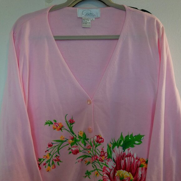 Women's Flowers Pink Cardigan Sweater Size 1X - Picture 1 of 5